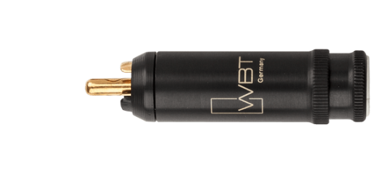 WBT 0114 CU RCA - The RCA connector for digital and analog connections (75 ohms up to 400 MHz). The brass sleeve connected to the minus contact provides optimum shielding. Contacts utilize pure Oxygen Free Copper.